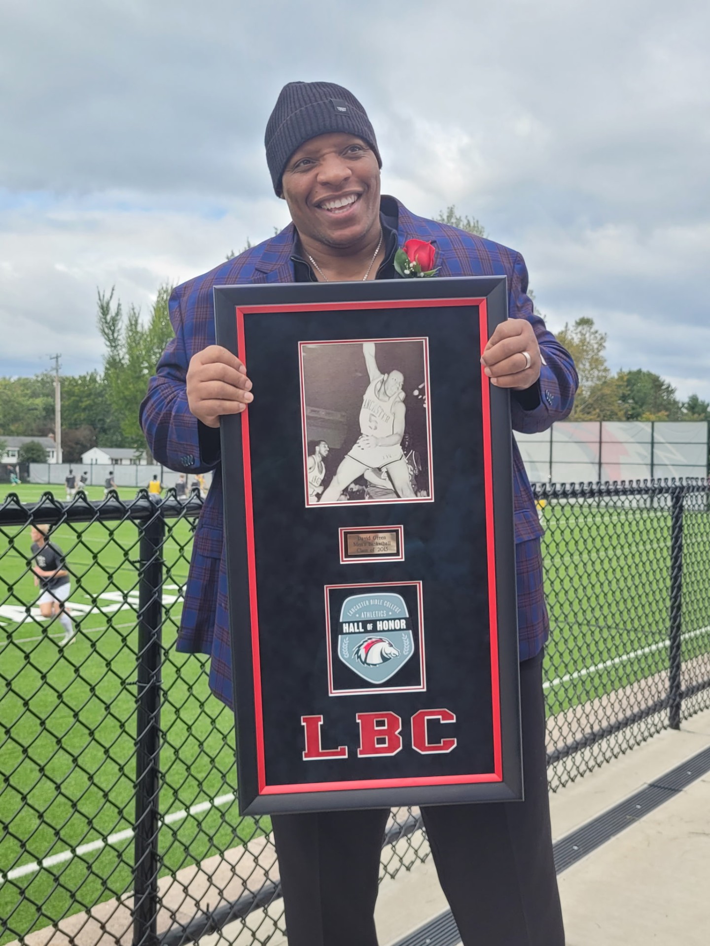 Dr. David Green with his Lancaster Bible College Hall of Honor award, Men's Basketball, Class of 2023.